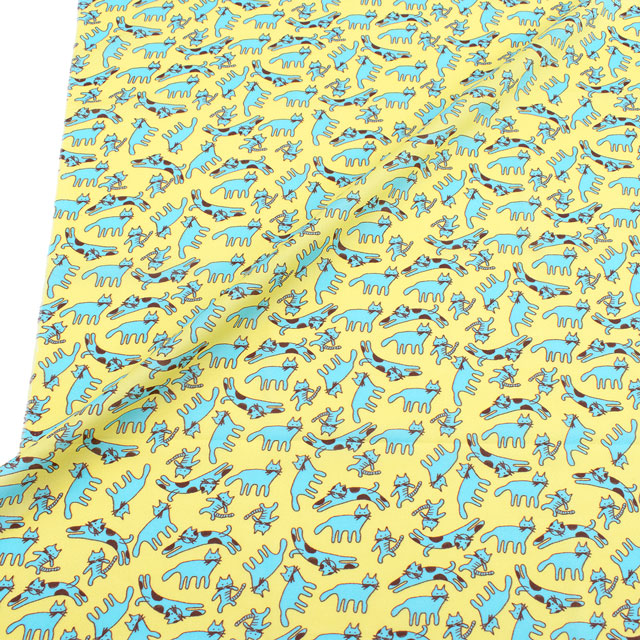 生地 FiN tex-フィンテックス- ゆるネコ 約140cm幅×50cmカット(OKF-029) 2YE.イエロー 09Ae06_